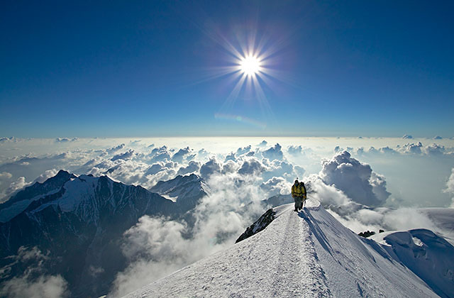 Arriving at the Mont-Blanc summit