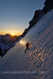 ICE CLIMBING ON THE  POINTE LACHENAL, MASSIF DU MONT-BLANC, HAUTE-SAVOIE, FRANCE