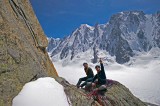 ALPINISTS CLIMBING THE AIGUILLE D'ARGENTIERE, MASSIF DU MONT-BLANC, HAUTE-SAVOIE, FRANCE