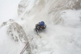 ICE CLIMBING ON THE LAFAILLE COULOIR, MASSIF OF MONT-BLANC, HAUTE-SAVOIE, FRANCE