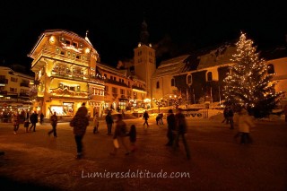 VILLAGE OF MEGEVE BY NIGHT, HAUTE-SAVOIE, FRANCE