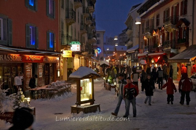 VILLAGE OF CHAMONIX BY NIGHT, HAUTE SAVOIE, FRANCE