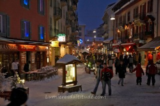 VILLAGE  OF CHAMONIX BY NIGHT, HAUTE SAVOIE, FRANCE