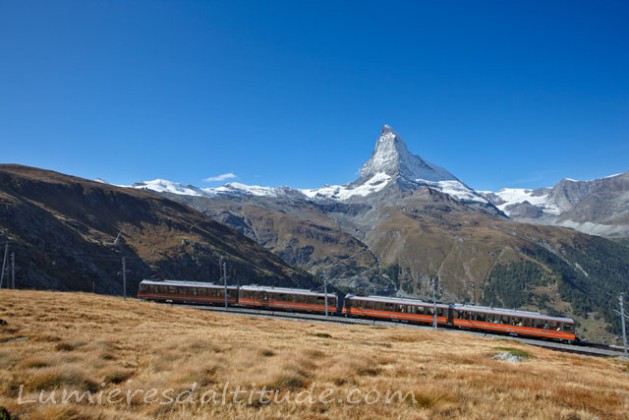 GORNERGRAD TRAIN AND CERVIN, MATTERHORN, VALAIS, SUISSE