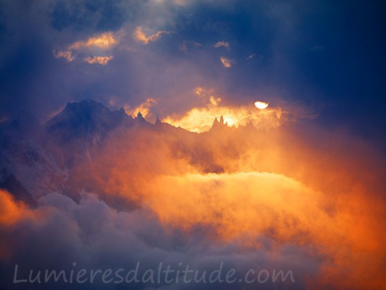 Les Courtes summit (3856m) at sunset, Mont-Blanc range, Chamonix, France