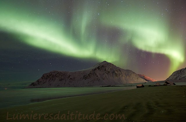 Aurore boreale, Flakstad, Lofoten, Norvege