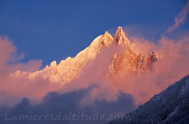 L'aiguille de la Verte et le Dru au couchant, Chamonix