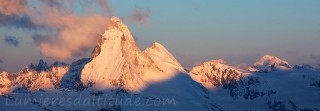 Cervin et Dent d'Herens, Grand Combin a l'aube, Valais, Suisse