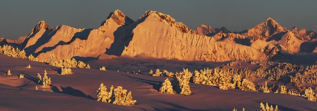 Coucher de soleil sur la Verte depuis les Aravis