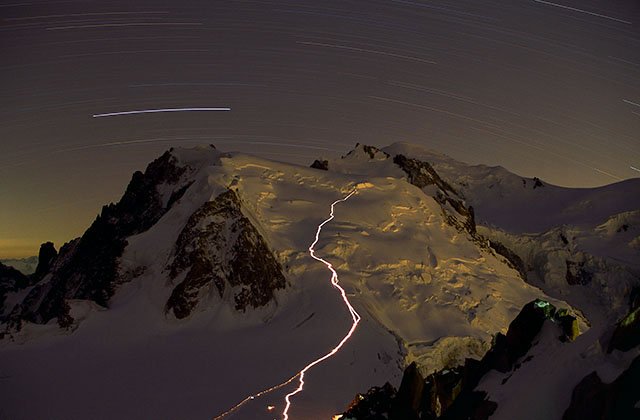 Night walk on the way to the Mont-blanc